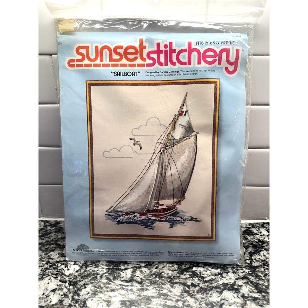 Sunset Stitchery Sailboat 2502 Vintage Embroidery Kit 16" x 20" Barbara Jennings